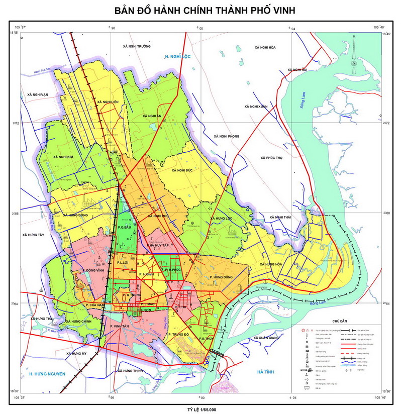 Bản đồ hành chính thành phố Vinh năm 2015